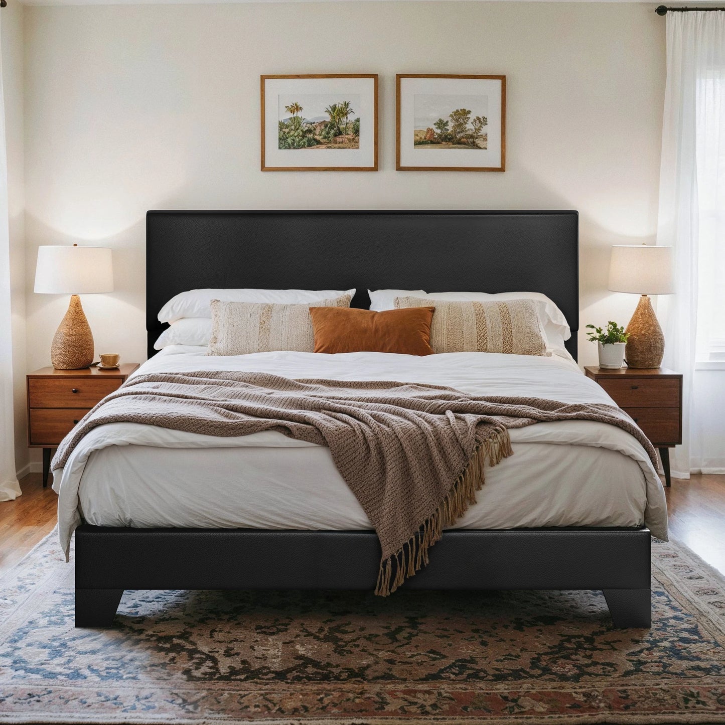 Upholstered Bed Frame with Adjustable Headboard