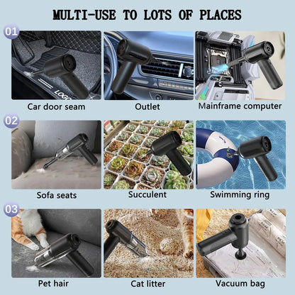 Mini High-Power Suction, with Crevice Tool.