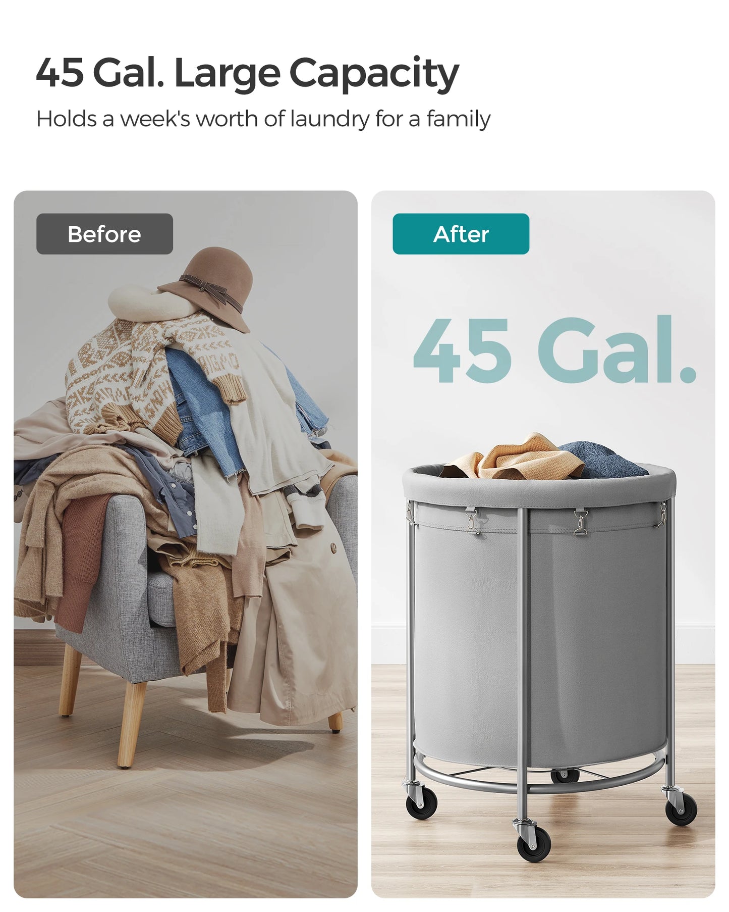 Rolling Laundry Hamper, 45 Gal.