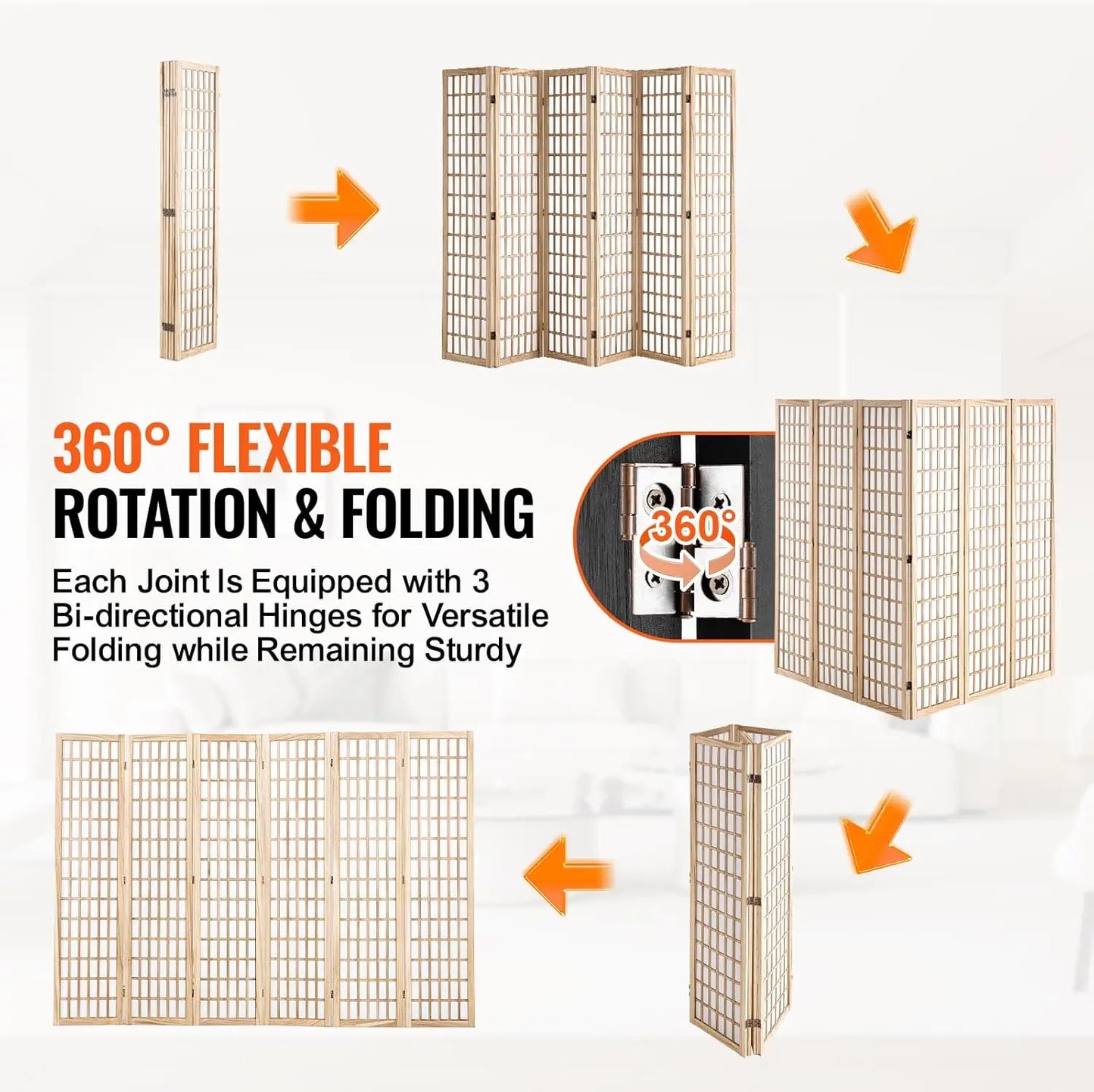 6 Panel Wood Folding Privacy Screen