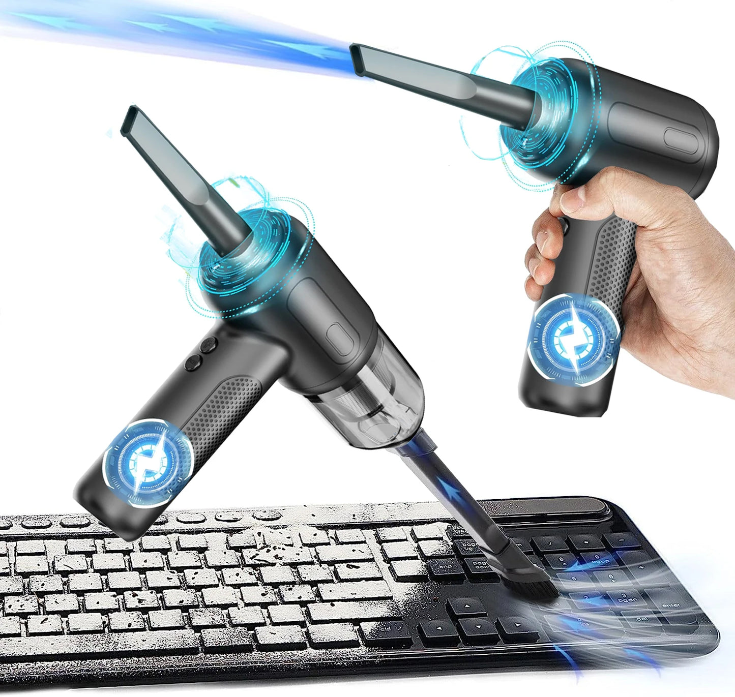 Mini High-Power Suction, with Crevice Tool.