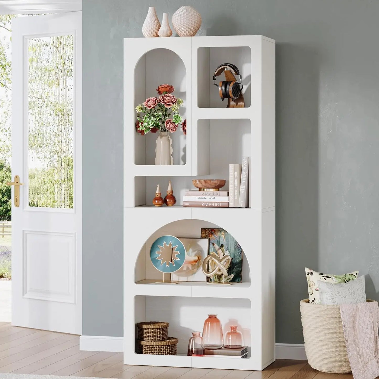 Tall Bookshelf, with Irregular Storage Shelves.