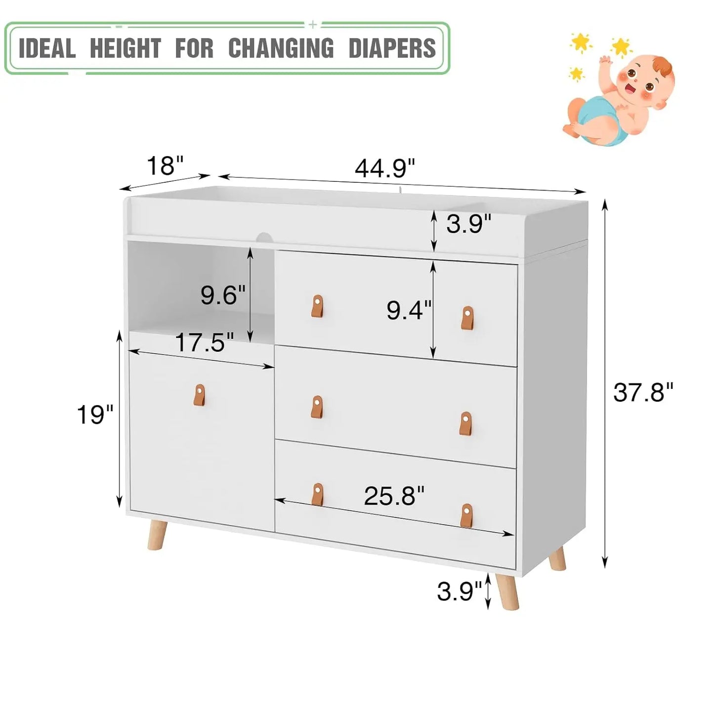 Dresser Changing Table with Drawers.