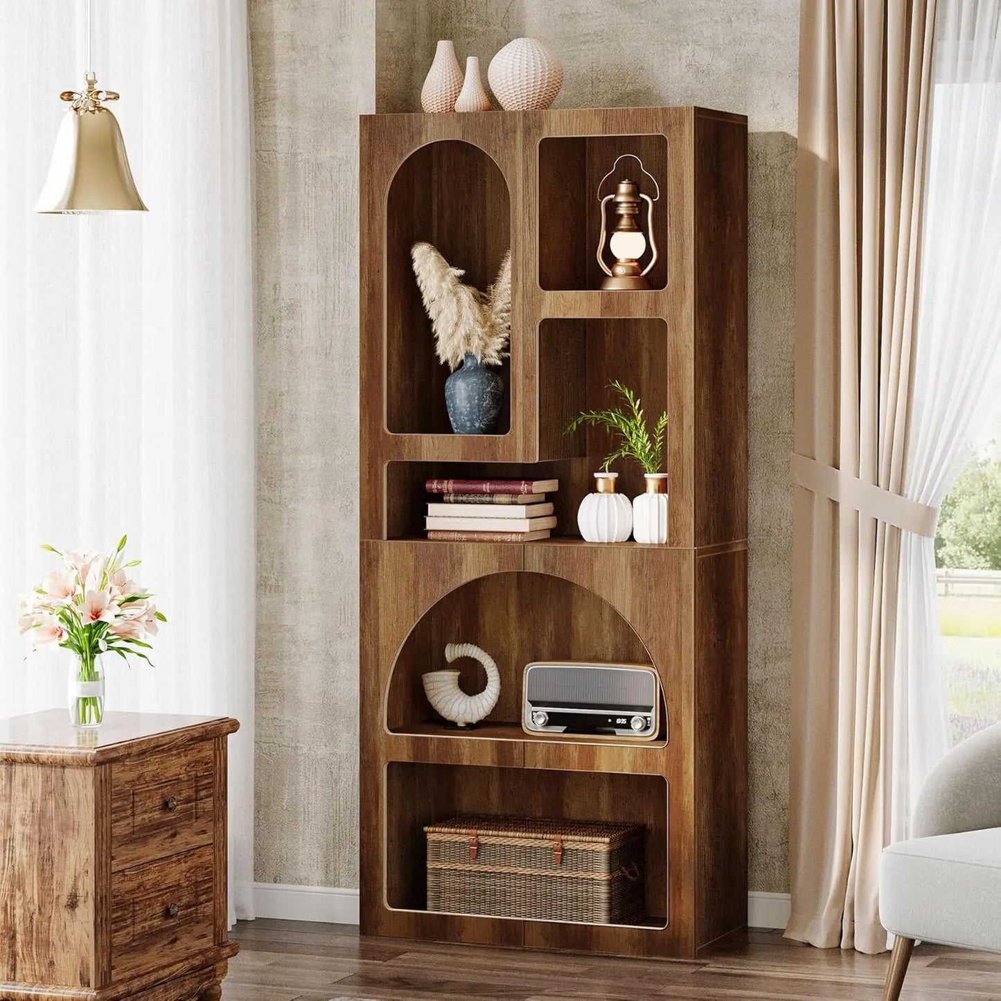 Tall Bookshelf, with Irregular Storage Shelves.