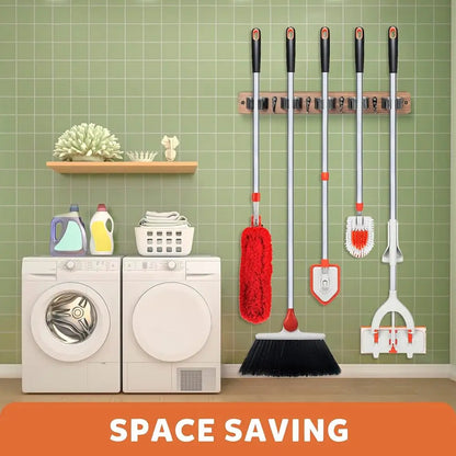 Broom Holder Wall Mount, Rustic Wood