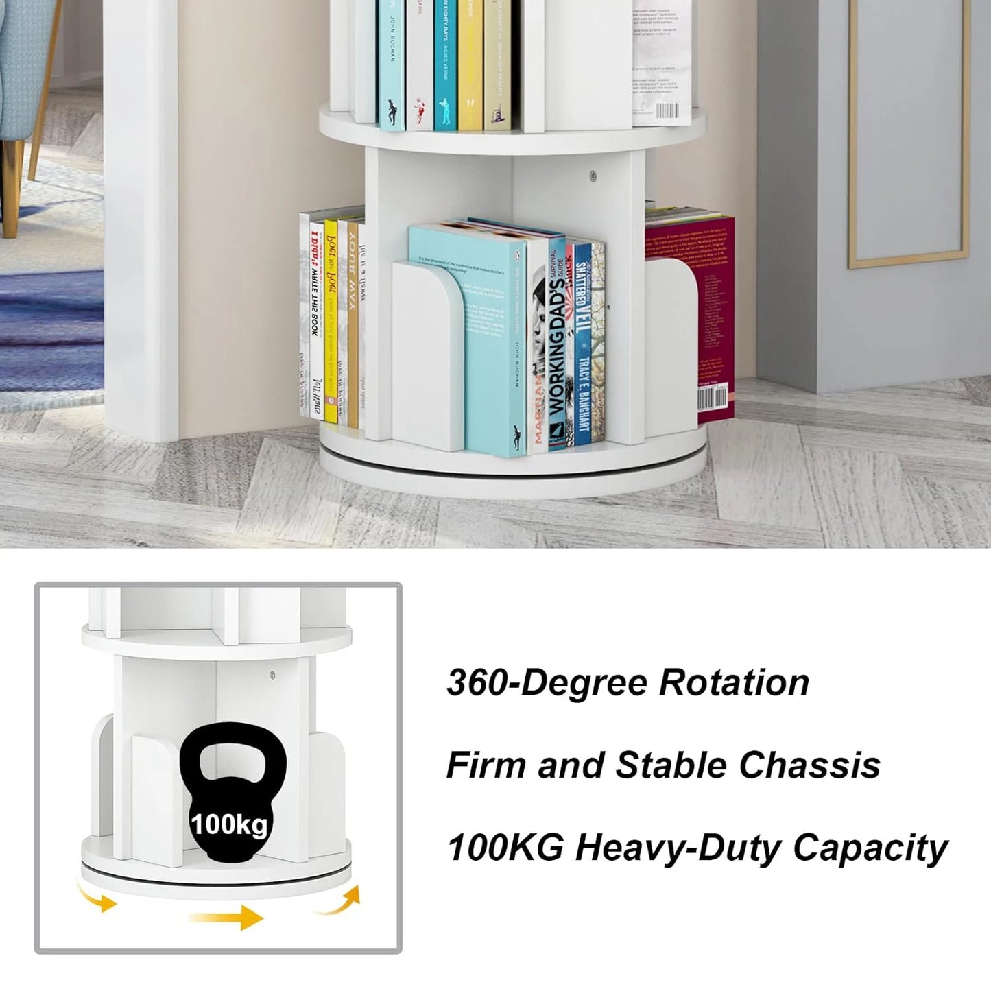 Wood Rotating Corner Book Shelf Organizer