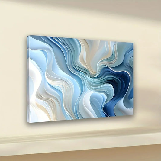 Large Abstract Blue Wave  Canvas Wall Art