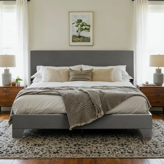 Upholstered Bed Frame with Adjustable Headboard