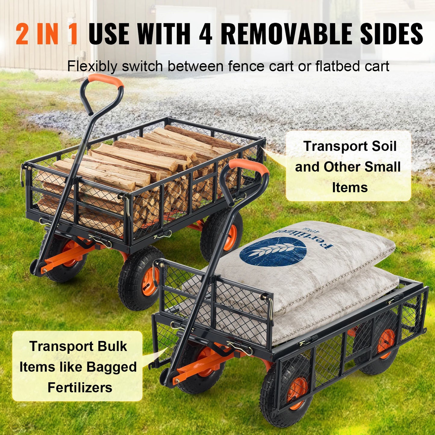Metal Utility Wagon with 400/880lbs Capacity