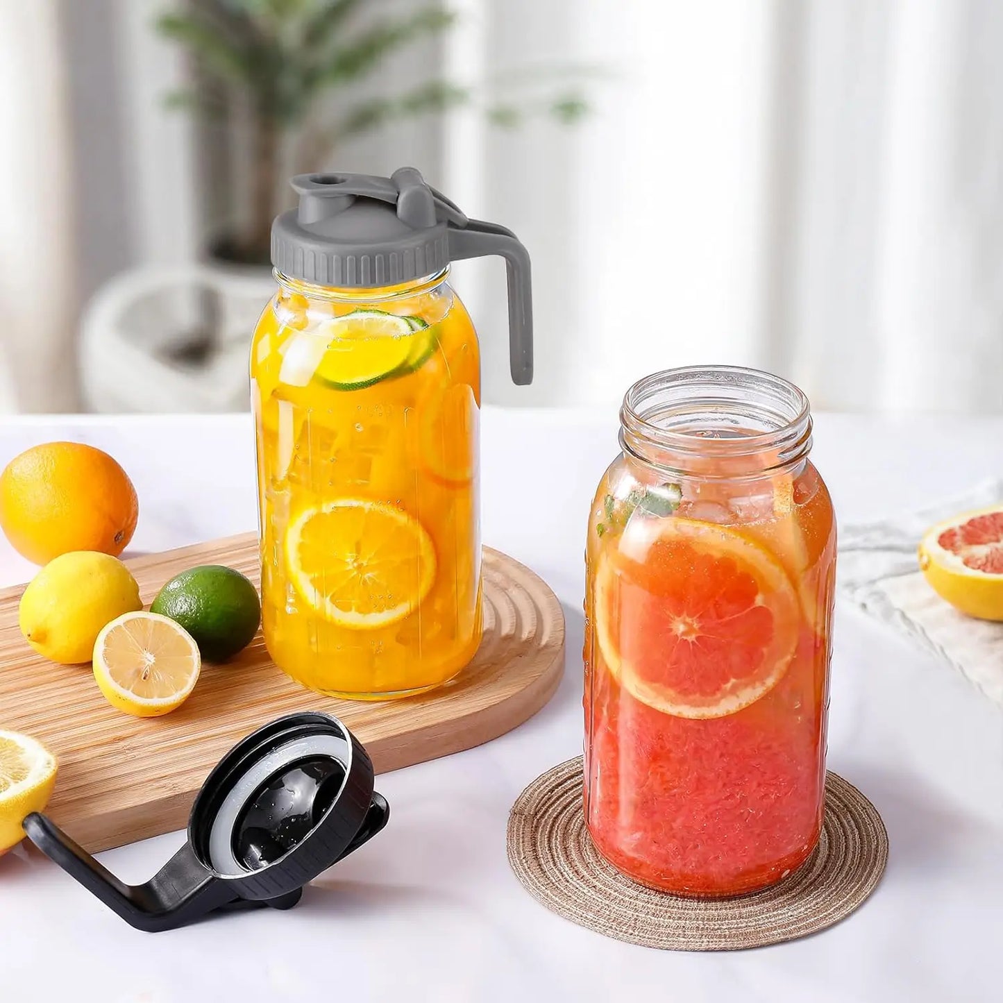 Glass Mason Jar with Lid and Handle.