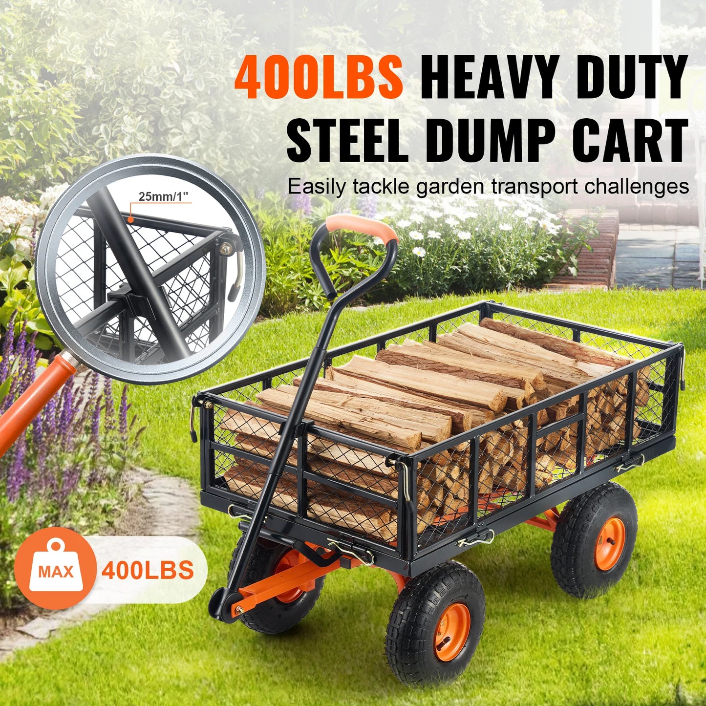 Metal Utility Wagon with 400/880lbs Capacity