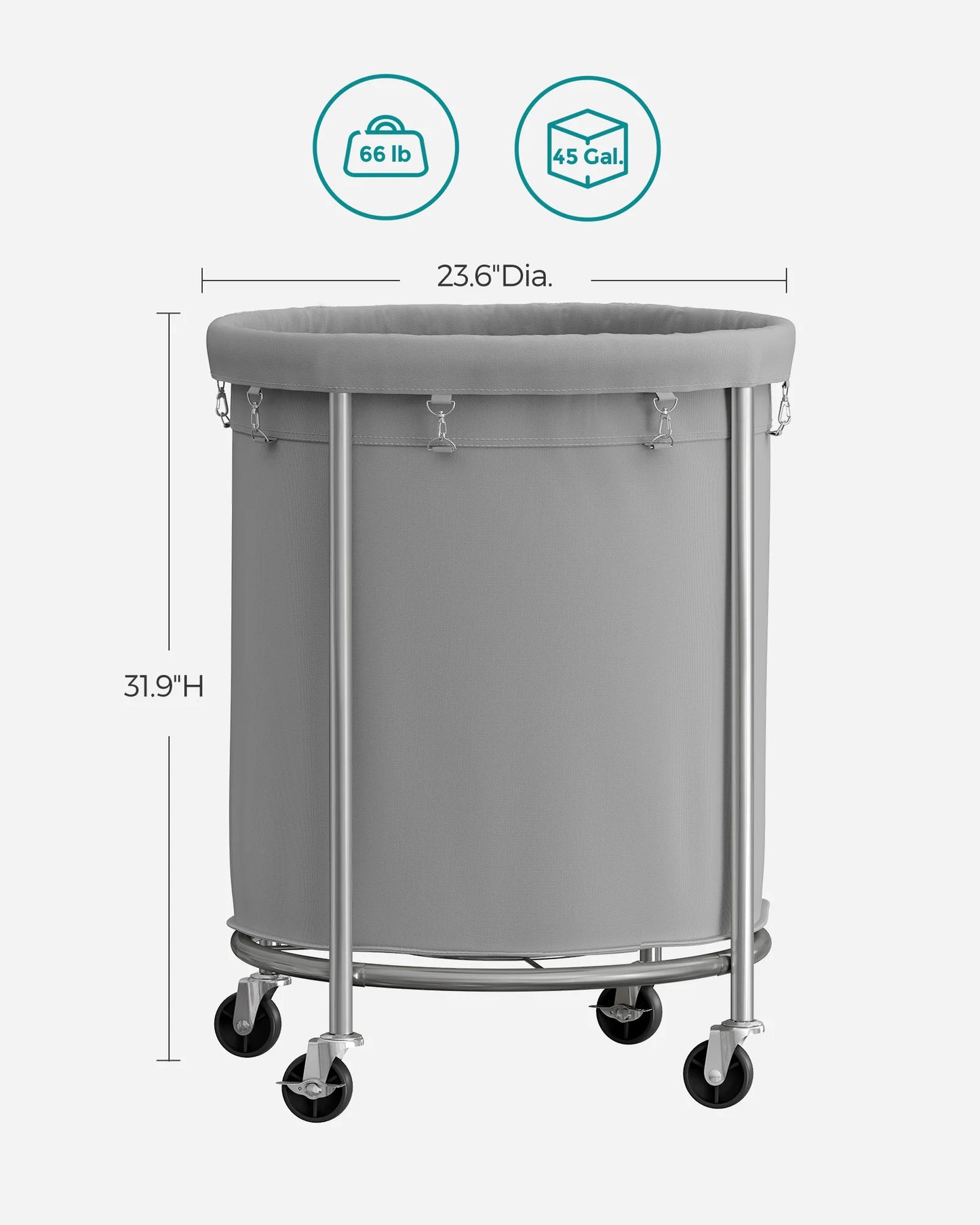 Rolling Laundry Hamper, 45 Gal.