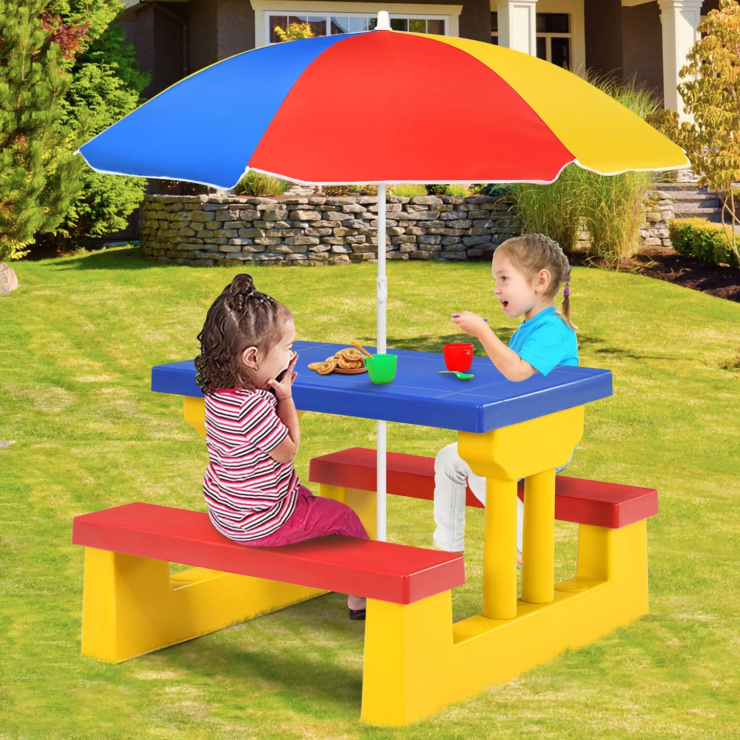 Picnic Table Set W/Removable Umbrella